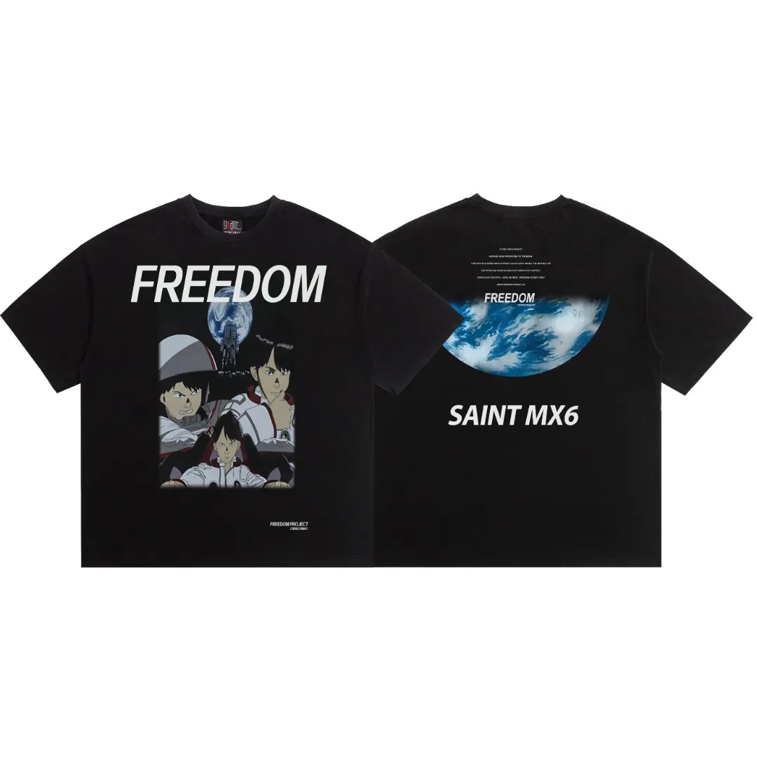 Saint Michael FREEDOM Otomo Katsuhiro anime print washed and distressed retro Vintage loose short-sleeved digital white ink direct injection, the fabric is breathable and the pattern is three-dimensional and clear. Fabric: Double yarn 240g Style number: S903 Size: S-M-L-XL Color: Washed black Price: P118